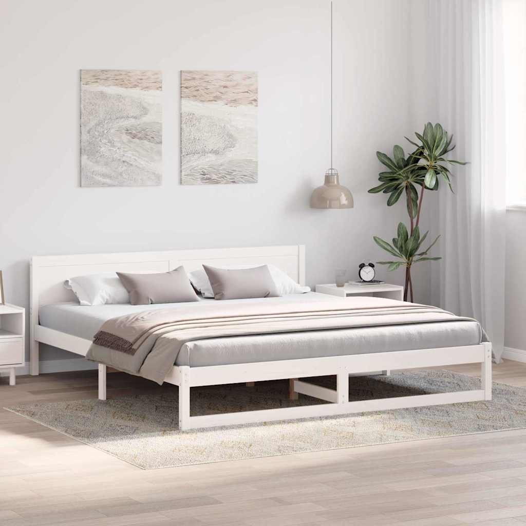 Rám Postele S Čelo Bílá 180 X 200 Cm Masivní Borové Dřevo