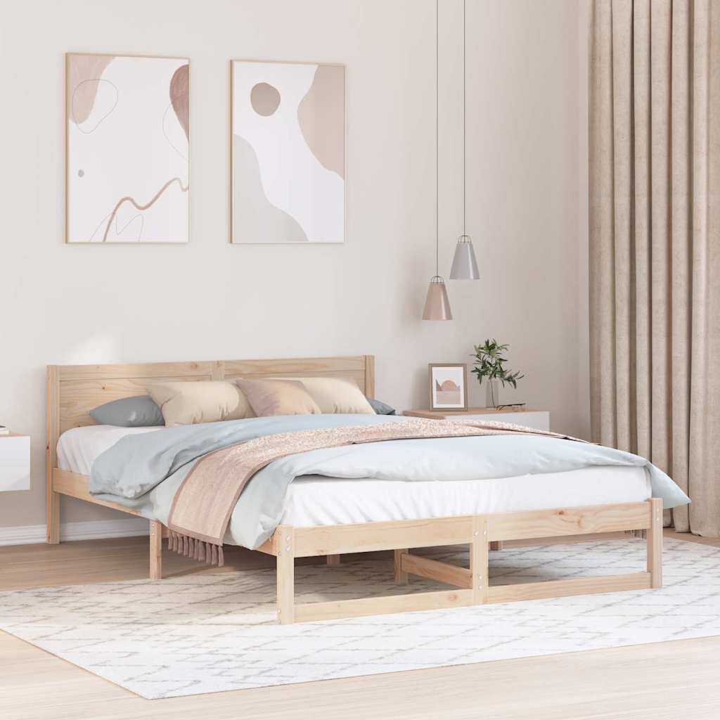 Rám Postele S Čelo Přírodní 160 X 200 Cm Masivní Borové Dřevo
