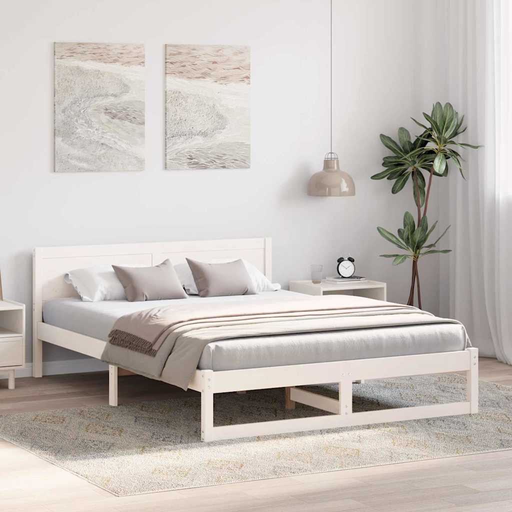 Rám Postele S Čelo Bílá 160 X 200 Cm Masivní Borové Dřevo