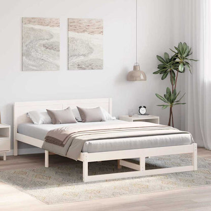 Rám Postele S Čelo Bílá 160 X 200 Cm Masivní Borové Dřevo