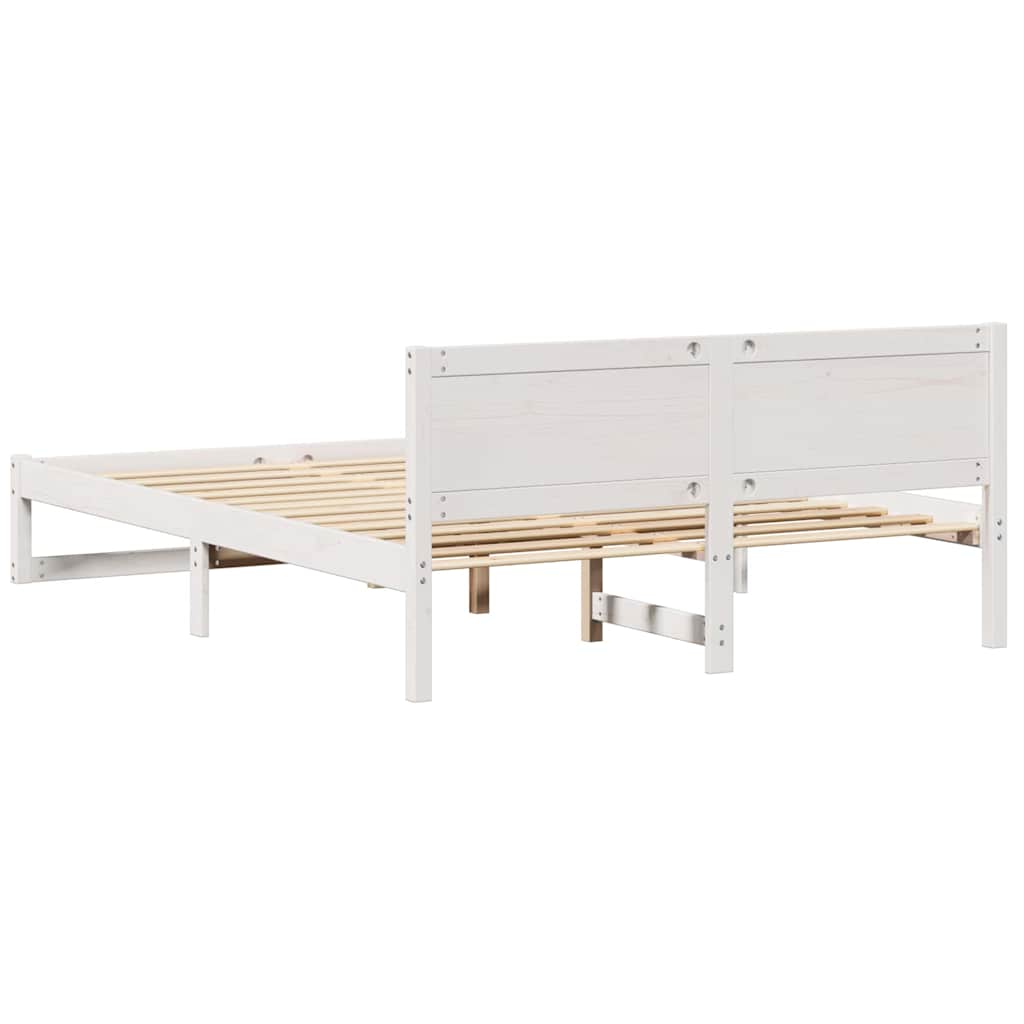 Rám Postele S Čelo Bílá 160 X 200 Cm Masivní Borové Dřevo