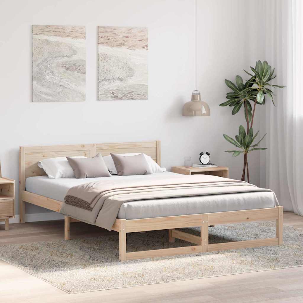 Rám Postele S Čelo Přírodní 150 X 200 Cm Masivní Borové Dřevo
