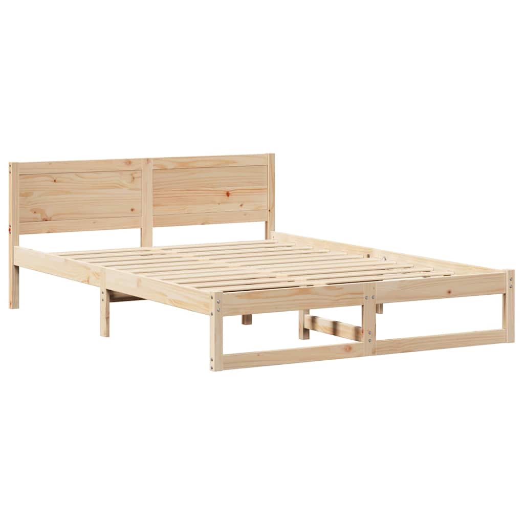 Rám Postele S Čelo Přírodní 150 X 200 Cm Masivní Borové Dřevo