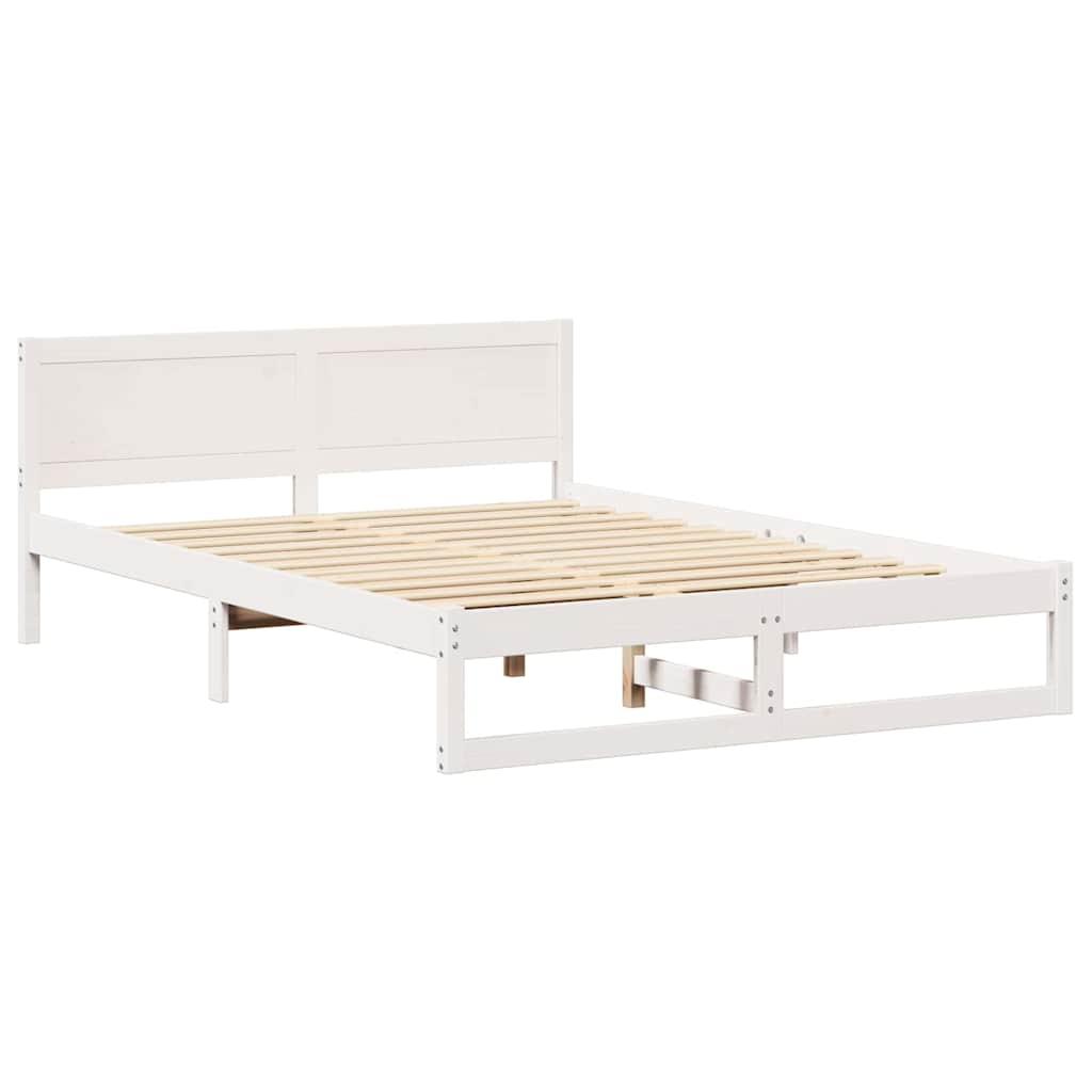 Rám Postele S Čelo Bílá 150 X 200 Cm Masivní Borové Dřevo