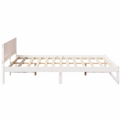 Rám Postele S Čelo Bílá 150 X 200 Cm Masivní Borové Dřevo