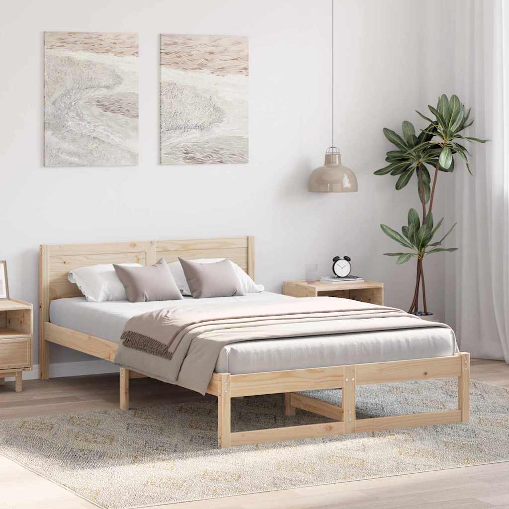 Rám Postele S Čelo Přírodní 120 X 200 Cm Masivní Borové Dřevo