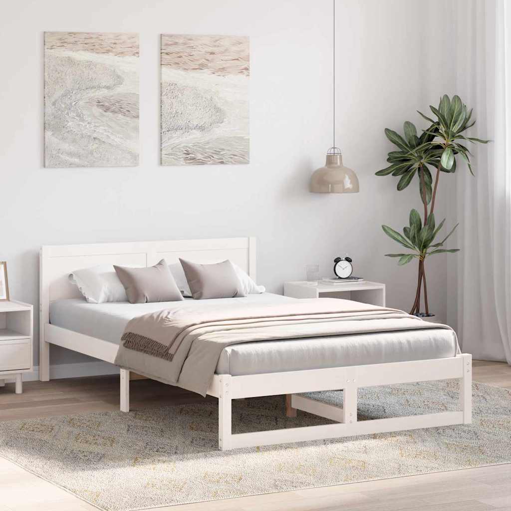 Rám Postele S Čelo Bílá 120 X 200 Cm Masivní Borové Dřevo