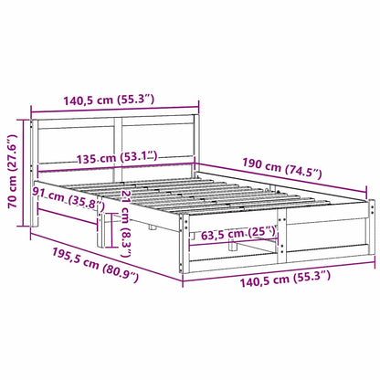 Rám Postele S Čelo Přírodní 135 X 190 Cm Masivní Borové Dřevo