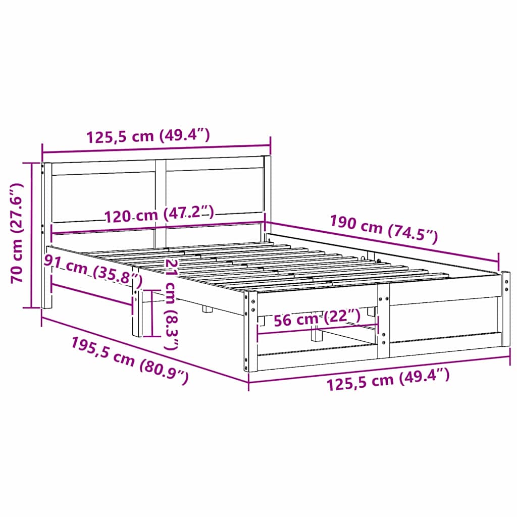 Rám Postele S Čelo Bílá 120 X 190 Cm Masivní Borové Dřevo