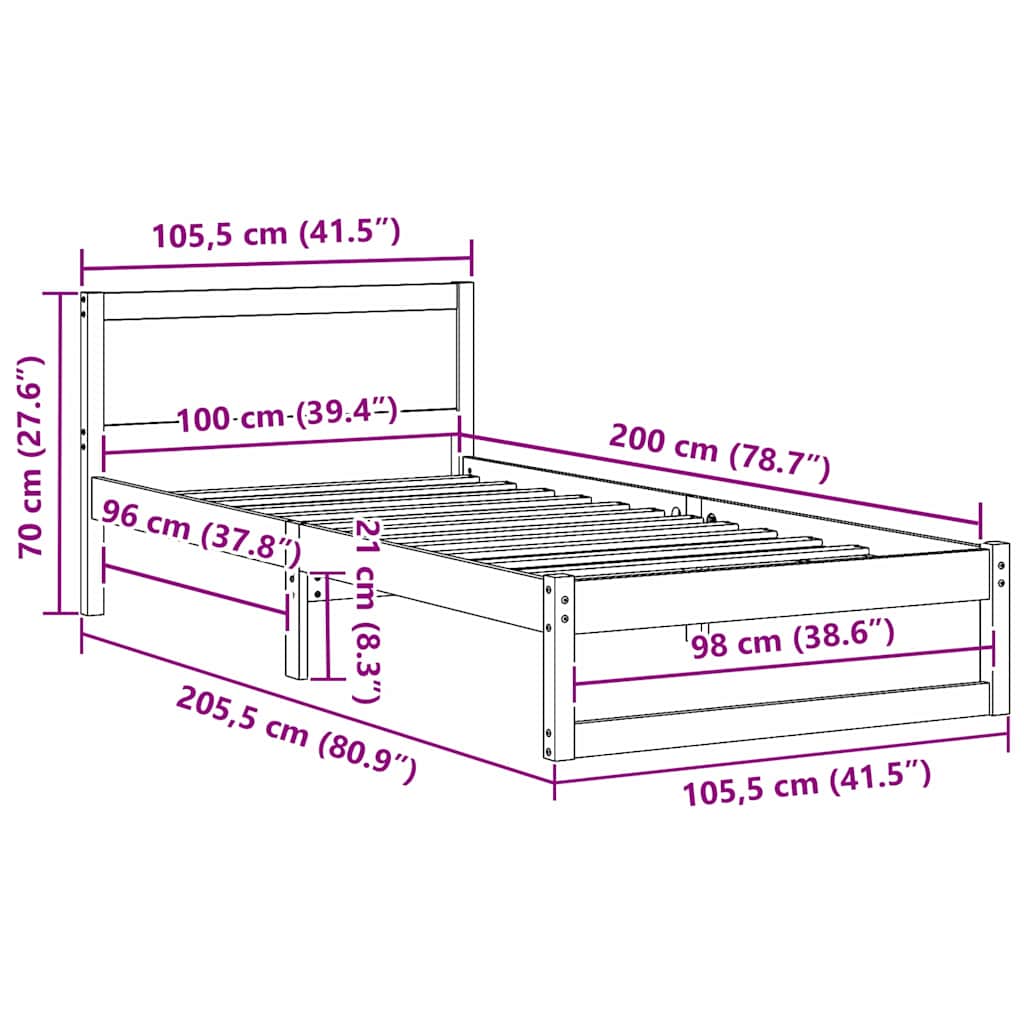 Rám Postele S Čelo Bílá 100 X 200 Cm Masivní Borové Dřevo