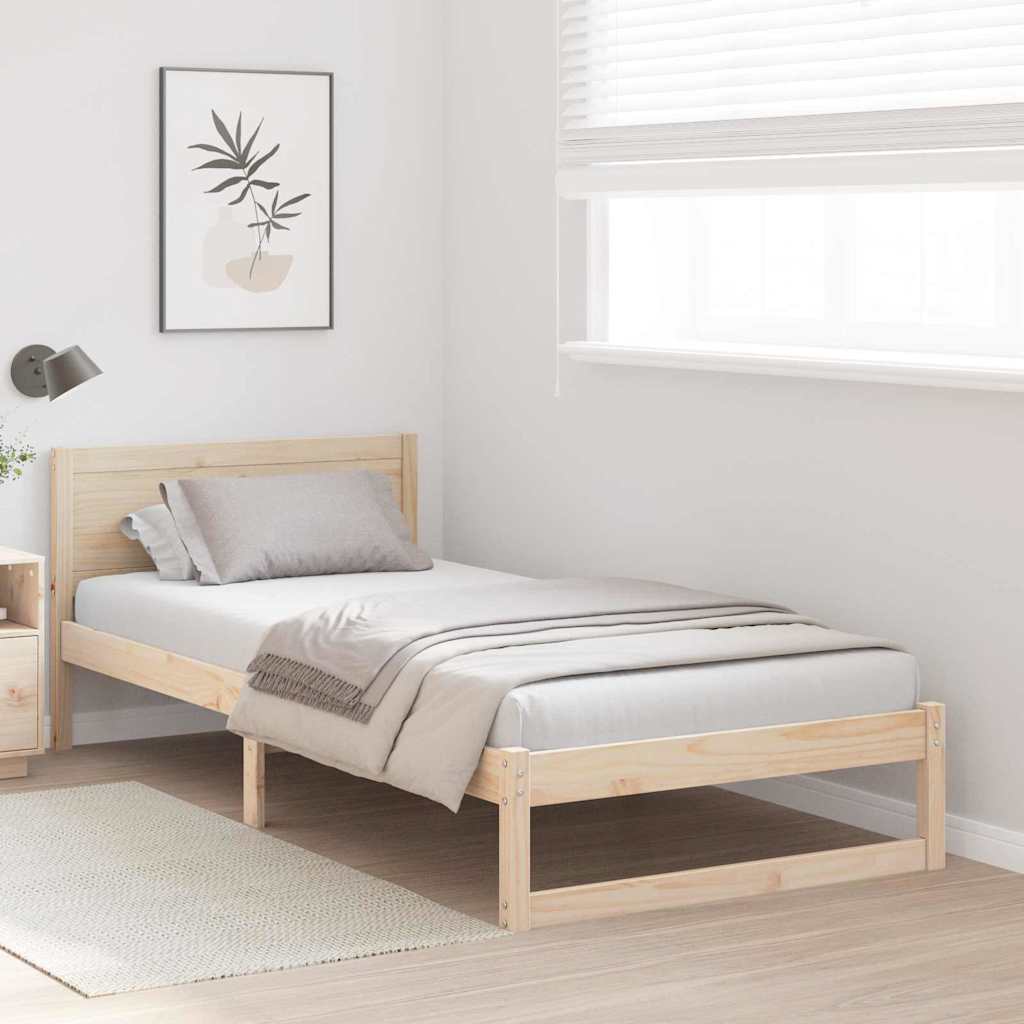 Rám Postele S Čelo Přírodní 90 X 200 Cm Masivní Borové Dřevo