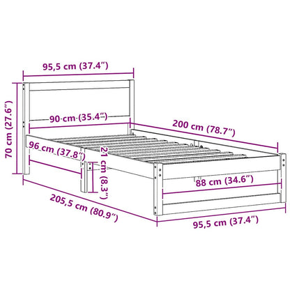 Rám Postele S Čelo Přírodní 90 X 200 Cm Masivní Borové Dřevo