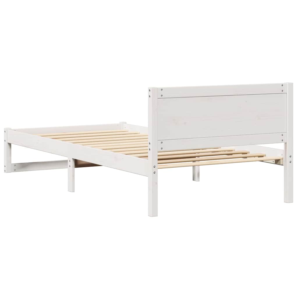 Rám Postele S Čelo Bílá 90 X 200 Cm Masivní Borové Dřevo