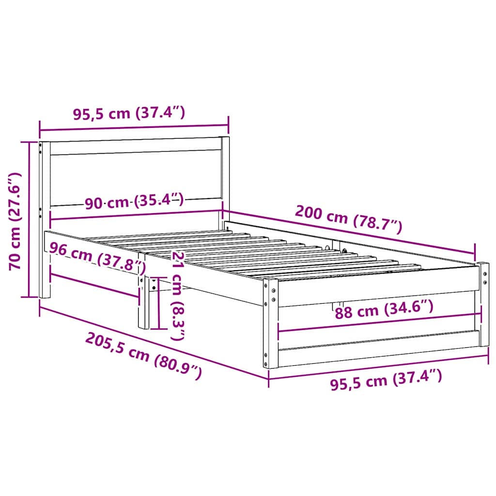 Rám Postele Voskově Hnědá 90 X 200 Cm Masivní Borové Dřevo