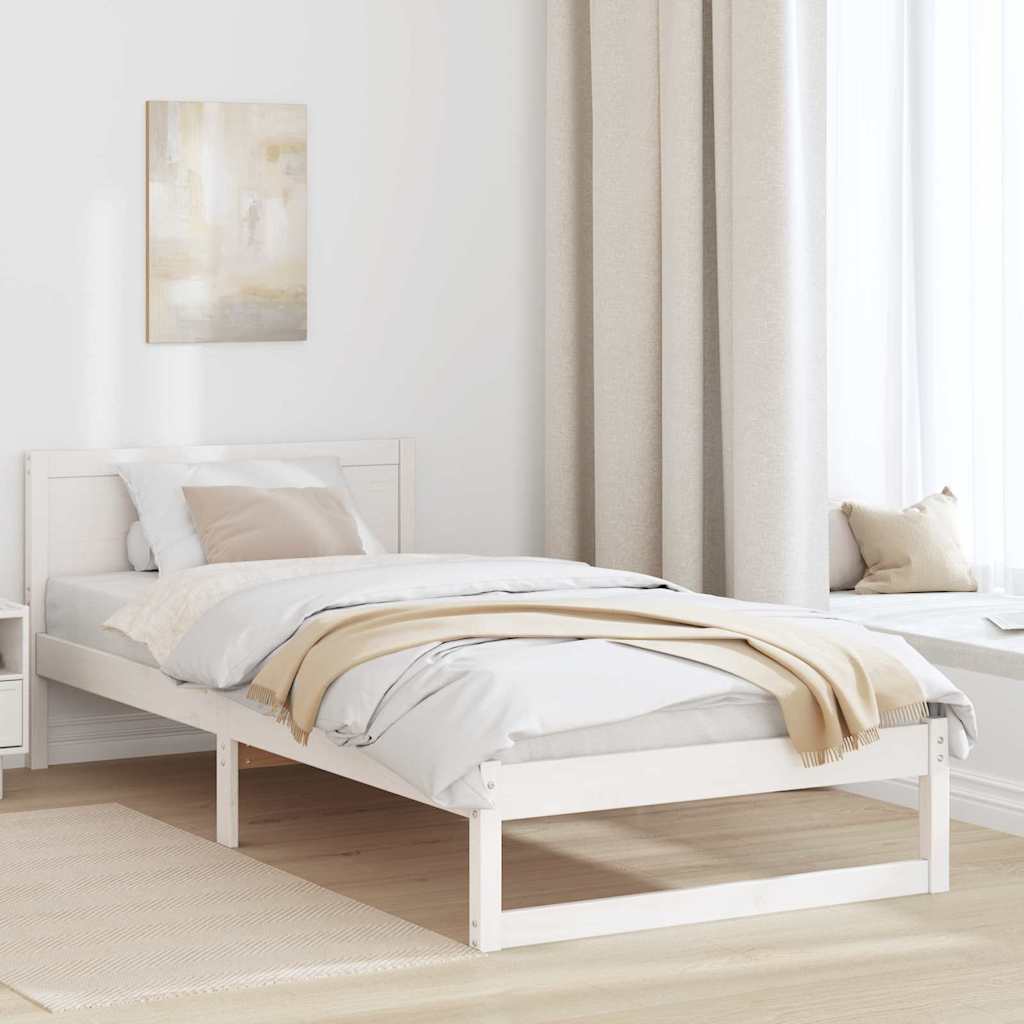 Rám Postele S Čelo Bílá 80 X 200 Cm Masivní Borové Dřevo