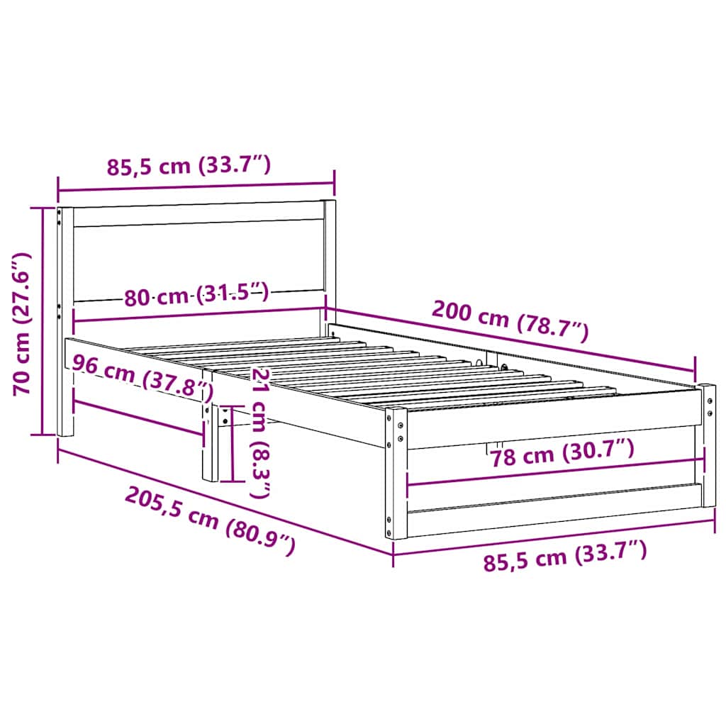 Rám Postele S Čelo Bílá 80 X 200 Cm Masivní Borové Dřevo