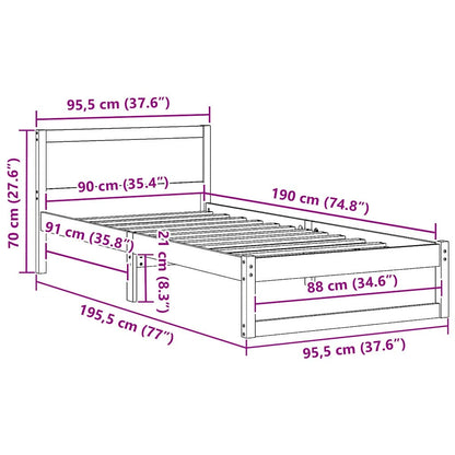 Rám Postele S Čelo Bílá 90 X 190 Cm Masivní Borové Dřevo