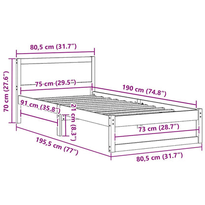 Rám Postele S Čelo Přírodní 75 X 190 Cm Masivní Borové Dřevo