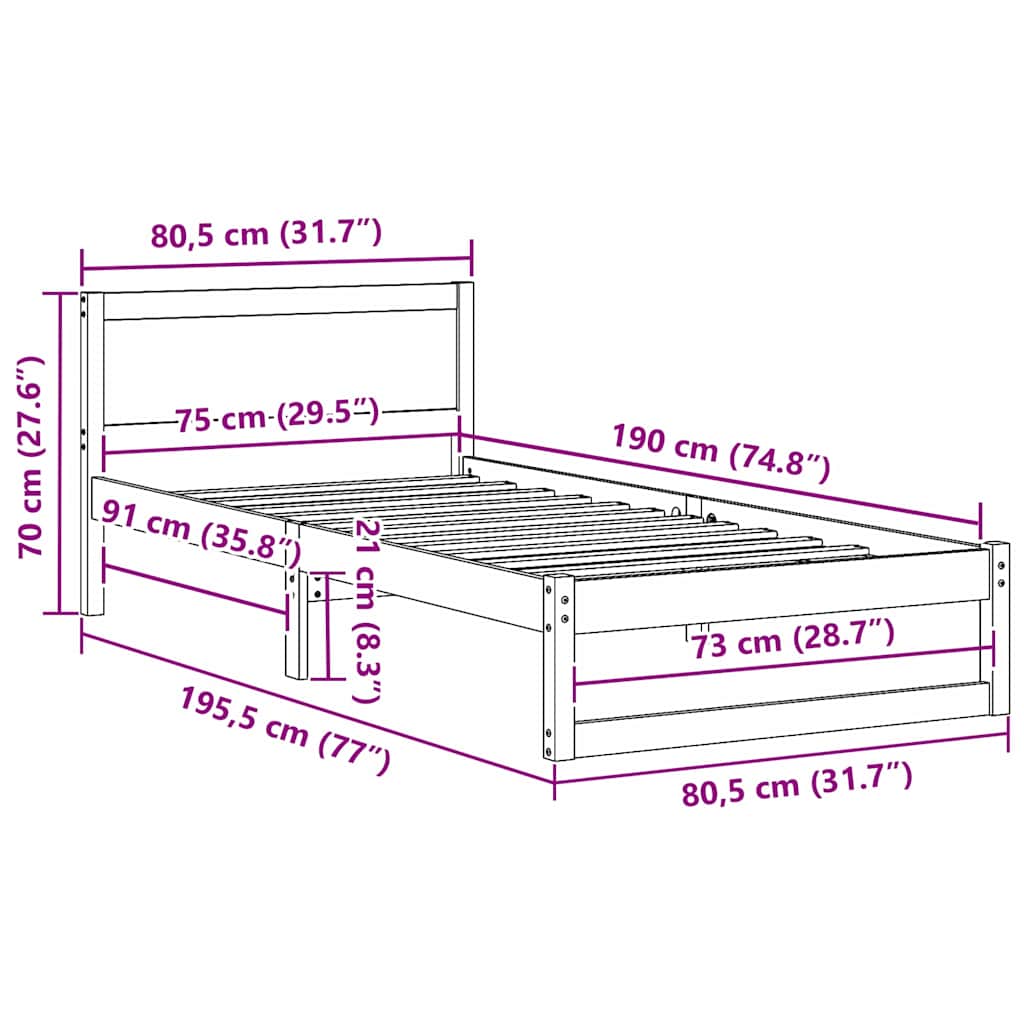 Rám Postele Voskově Hnědá 75 X 190 Cm Masivní Borové Dřevo