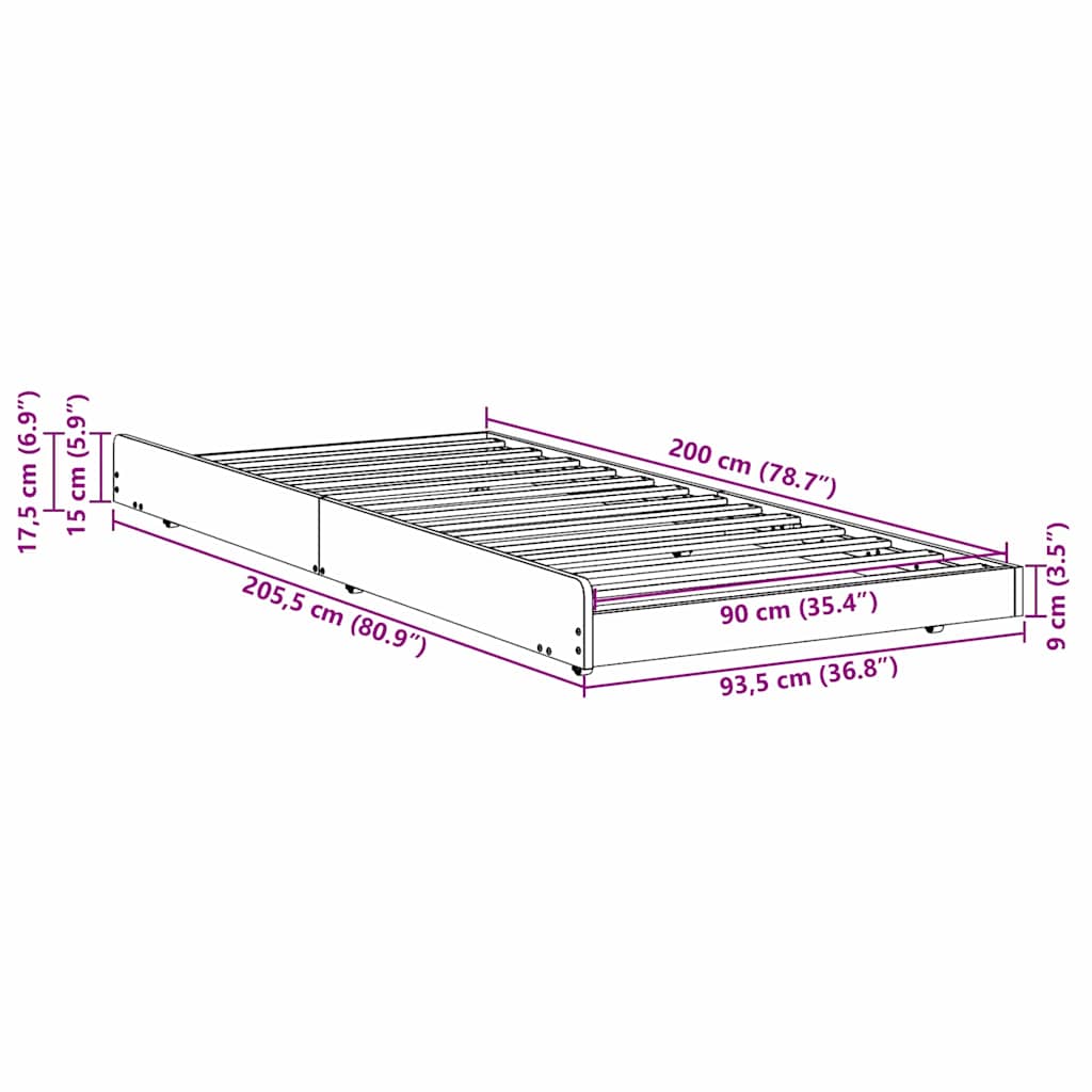 Rám Postele Hnědá 90 X 200 Cm Masivní Borové Dřevo