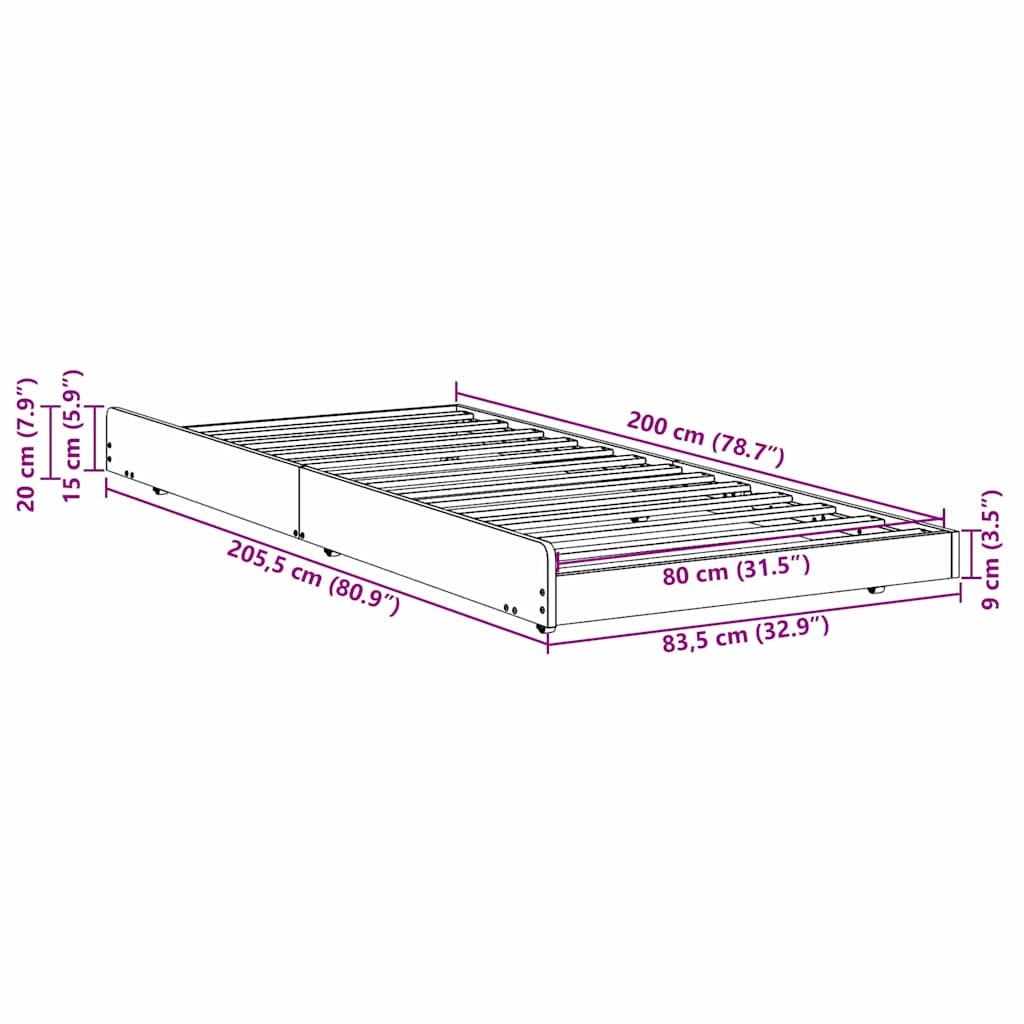 Rám Postele Voskově Hnědá 80 X 200 Cm Masivní Borové Dřevo