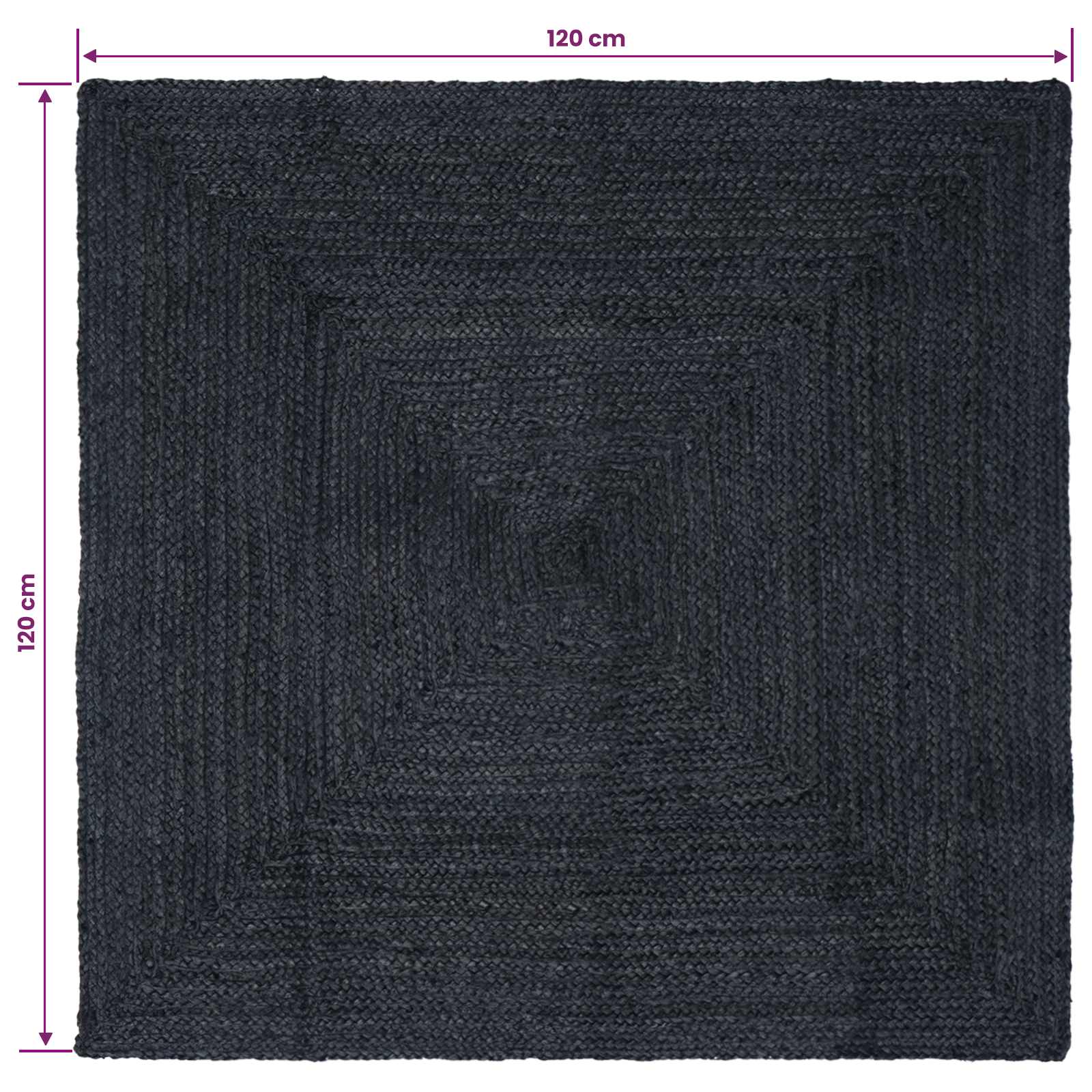 Kusové Koberce Obdélníkový Tmavě Šedá 120 X 120 Cm Juta