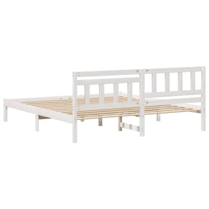 Rám Postele S Čelo Bílá 200 X 200 Cm Masivní Borové Dřevo