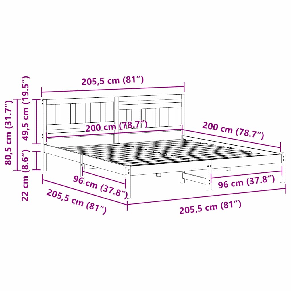 Rám Postele Voskově Hnědá 200 X 200 Cm Masivní Borové Dřevo