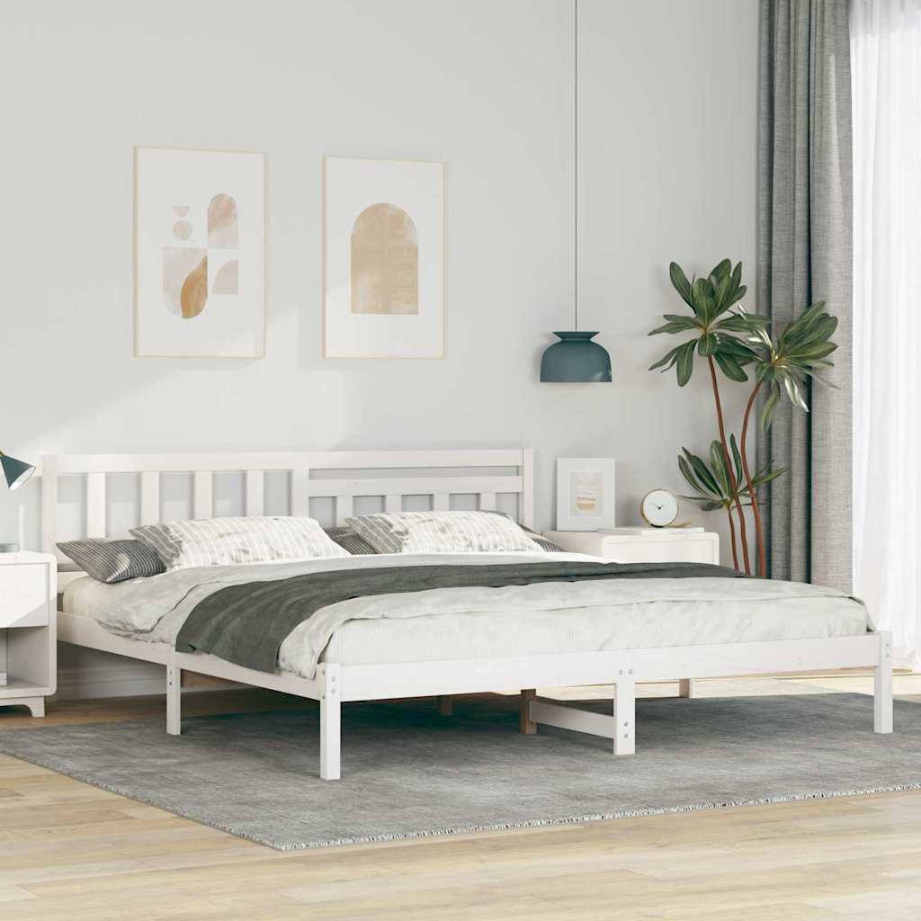 Rám Postele S Čelo Bílá 180 X 200 Cm Masivní Borové Dřevo