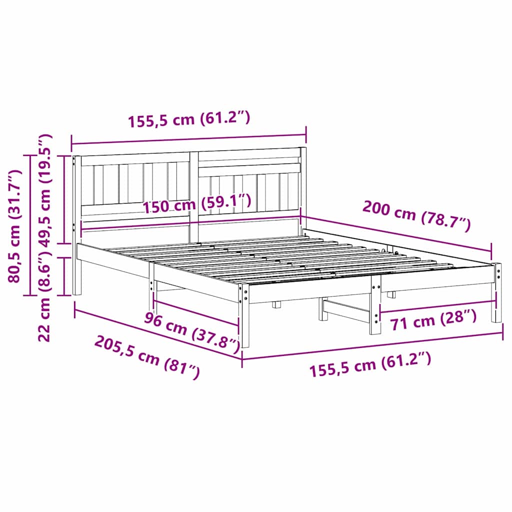 Rám Postele S Čelo Bílá 150 X 200 Cm Masivní Borové Dřevo