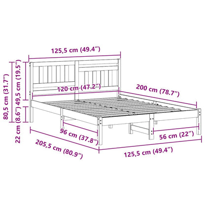 Rám Postele S Čelo Bílá 120 X 200 Cm Masivní Borové Dřevo