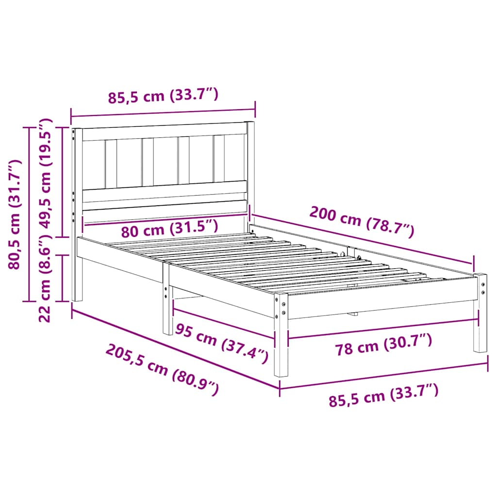 Rám Postele Voskově Hnědá 80 X 200 Cm Masivní Borové Dřevo