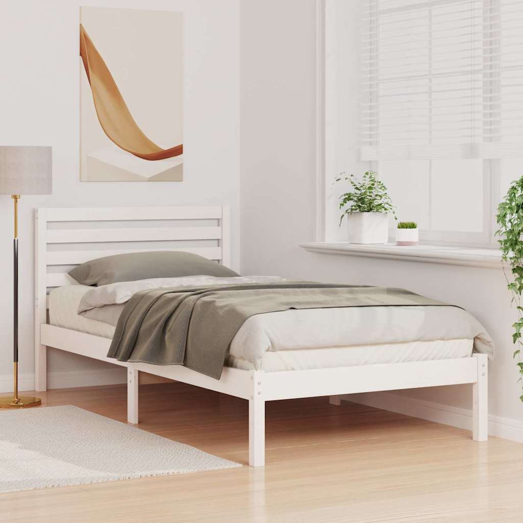 Rám Postele S Čelo Bílá 75 X 190 Cm Masivní Borové Dřevo