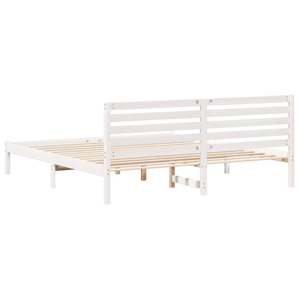 Rám Postele S Čelo Bílá 200 X 200 Cm Masivní Borové Dřevo