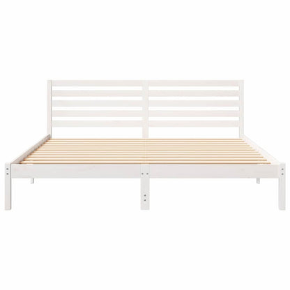 Rám Postele S Čelo Bílá 200 X 200 Cm Masivní Borové Dřevo