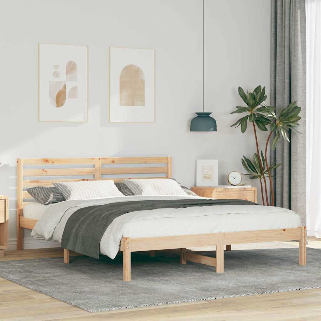Rám Postele S Čelo Hnědá 150 X 200 Cm Masivní Borové Dřevo