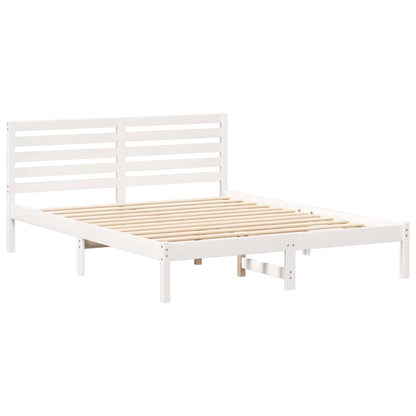 Rám Postele S Čelo Bílá 150 X 200 Cm Masivní Borové Dřevo
