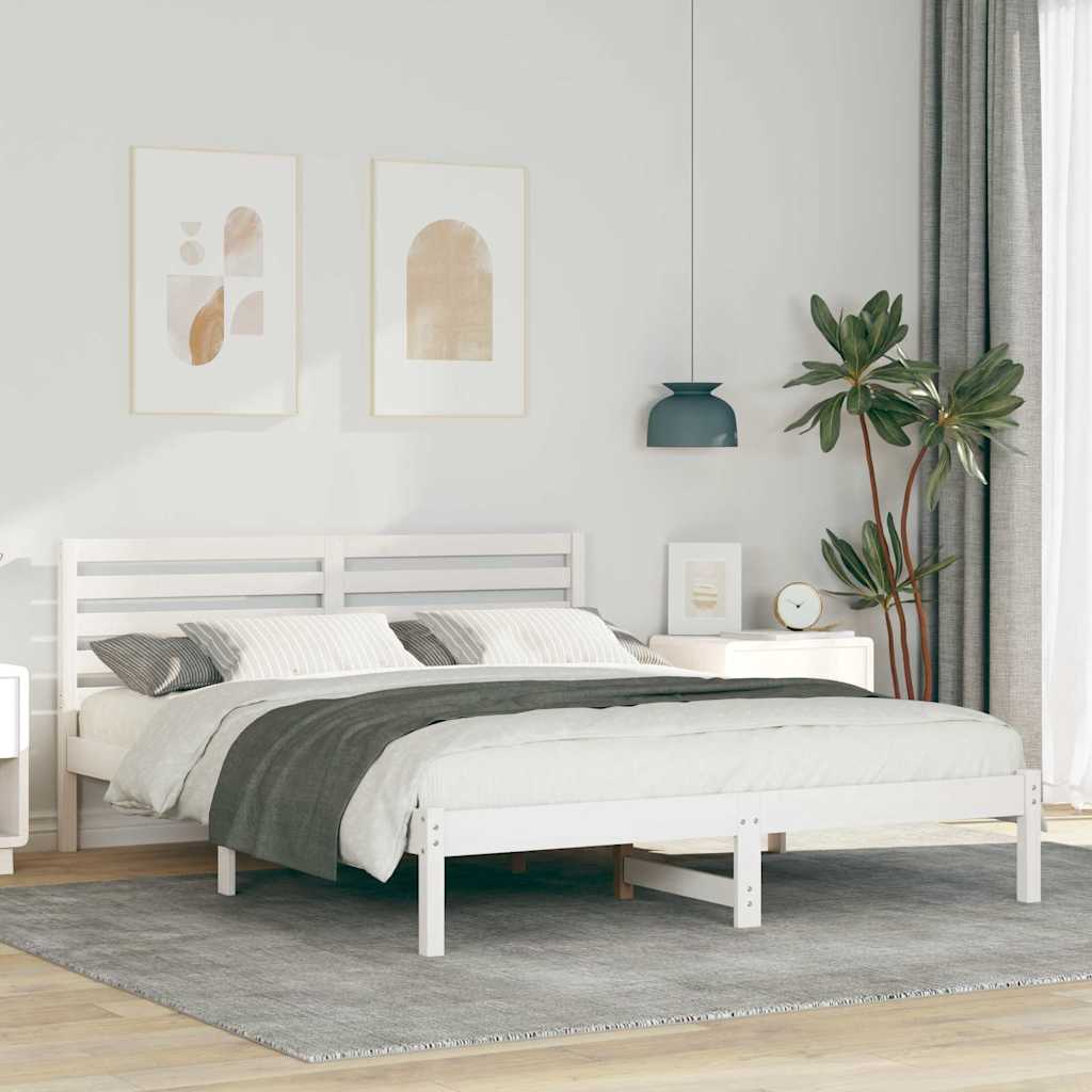 Rám Postele S Čelo Bílá 140 X 200 Cm Masivní Borové Dřevo