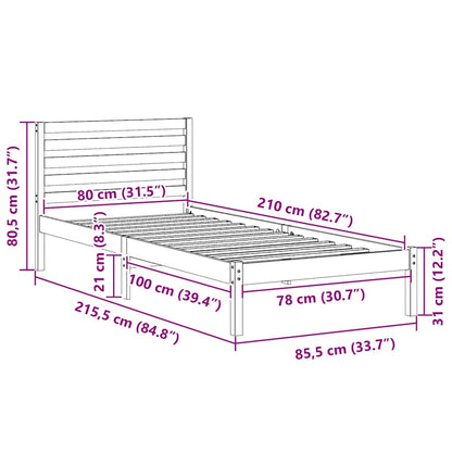 Rám Postele S Čelo Bílá 80 X 210 Cm Masivní Borové Dřevo