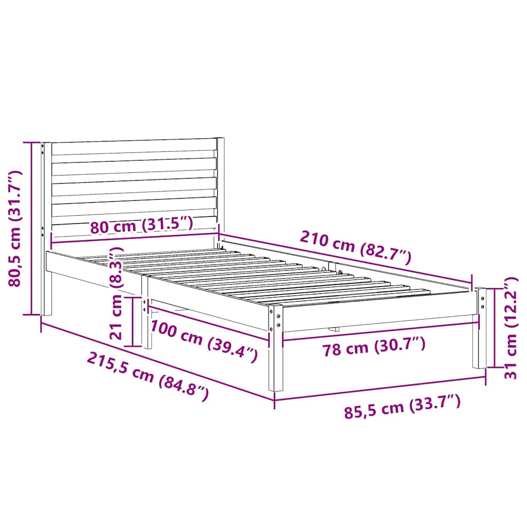 Rám Postele Voskově Hnědá 80 X 210 Cm Masivní Borové Dřevo