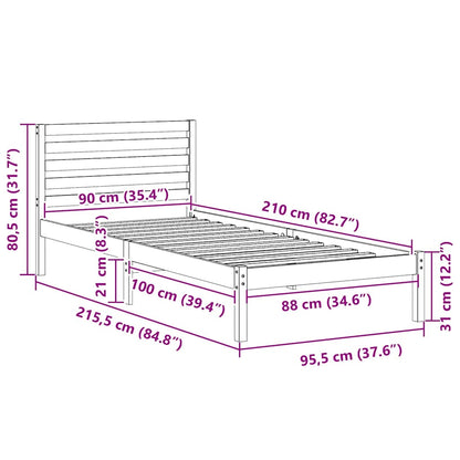 Rám Postele S Čelo Hnědá 90 X 210 Cm Masivní Borové Dřevo
