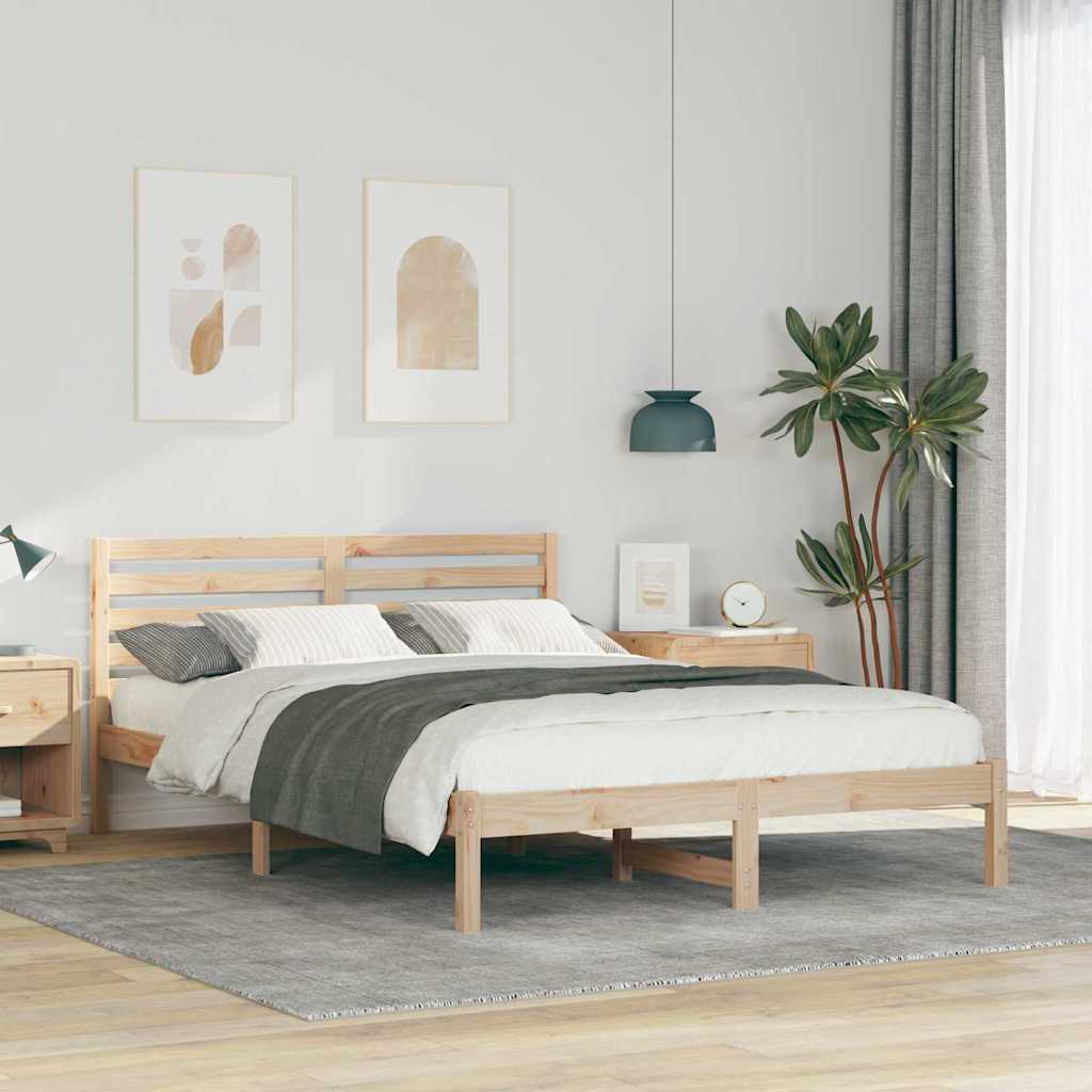 Rám Postele S Čelo Hnědá 140 X 210 Cm Masivní Borové Dřevo