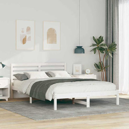 Rám Postele S Čelo Bílá 140 X 210 Cm Masivní Borové Dřevo