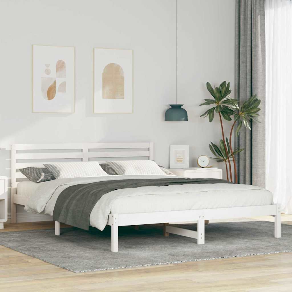 Rám Postele S Čelo Bílá 160 X 210 Cm Masivní Borové Dřevo
