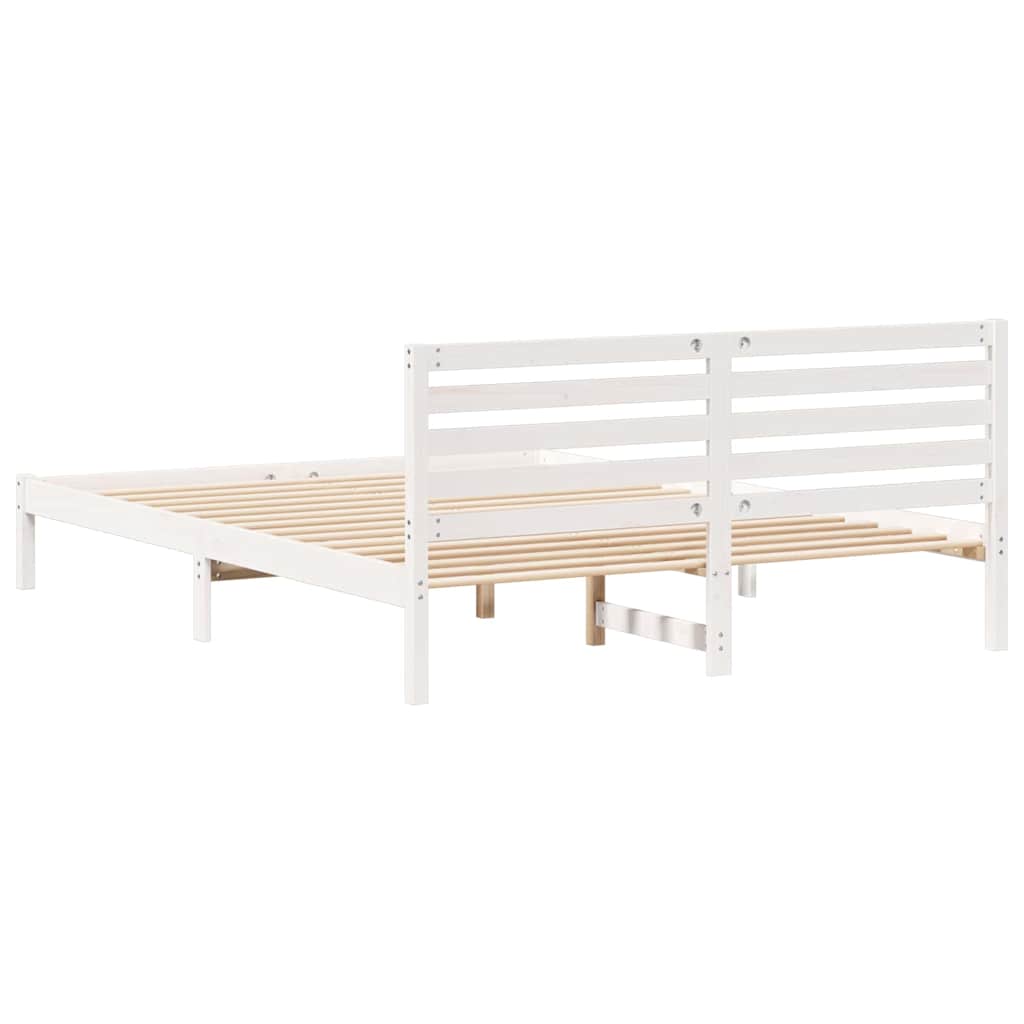 Rám Postele S Čelo Bílá 160 X 210 Cm Masivní Borové Dřevo