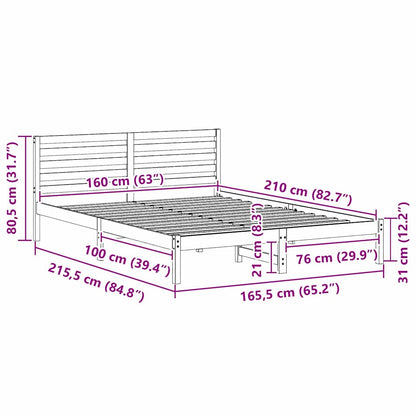 Rám Postele S Čelo Bílá 160 X 210 Cm Masivní Borové Dřevo