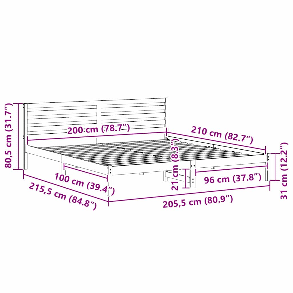 Rám Postele S Čelo Hnědá 200 X 210 Cm Masivní Borové Dřevo