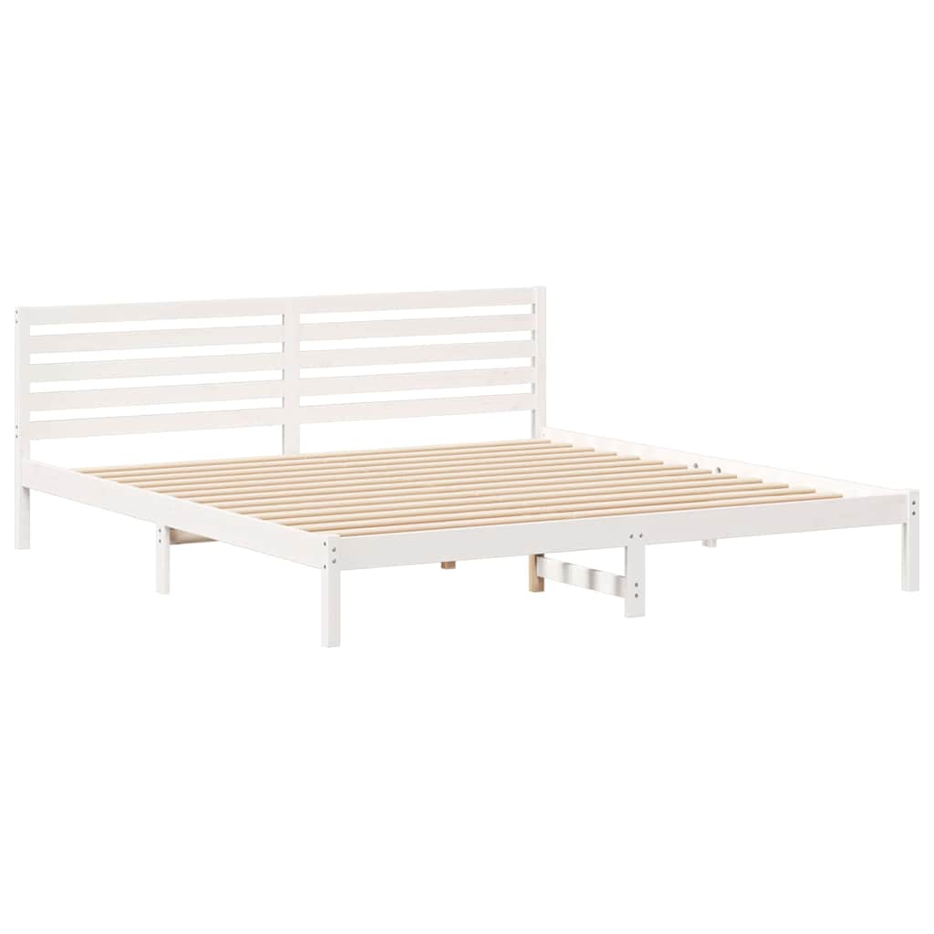 Rám Postele S Čelo Bílá 200 X 210 Cm Masivní Borové Dřevo