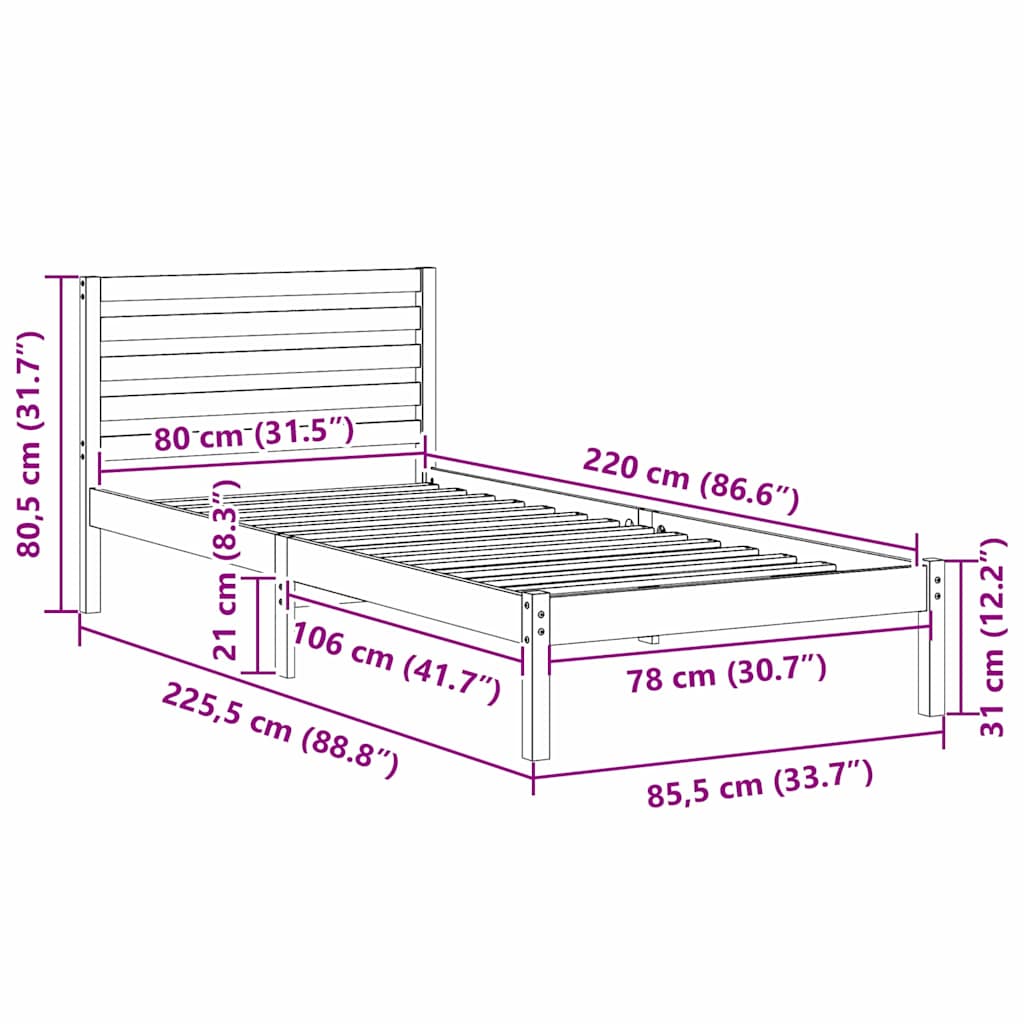 Rám Postele S Čelo Hnědá 80 X 220 Cm Masivní Borové Dřevo