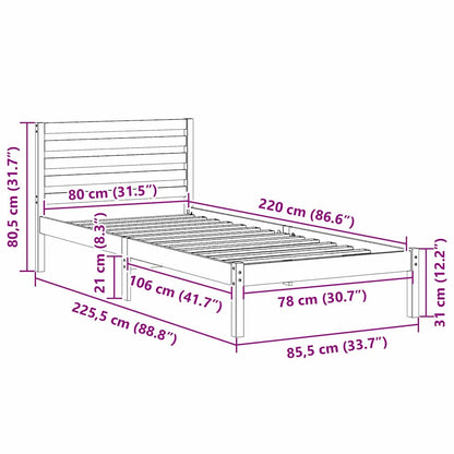 Rám Postele S Čelo Hnědá 80 X 220 Cm Masivní Borové Dřevo